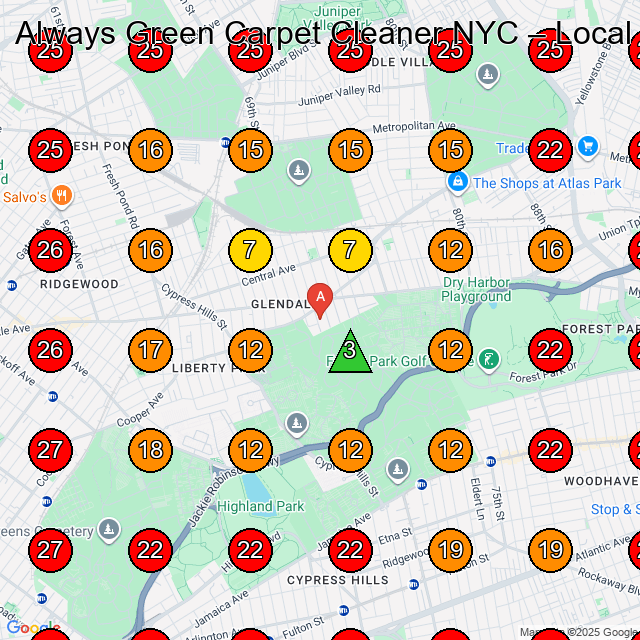 Always Green Carpet Cleaner NYC GeoGrid visibility map for Carpet Cleaning Service in Queens